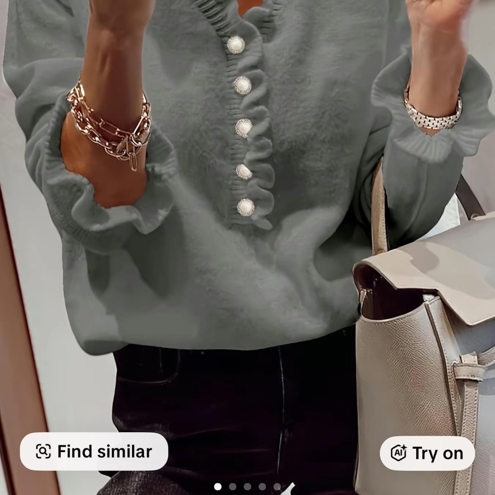 Gray Ruffled Button-Up Sweater - Picture 5 of 5